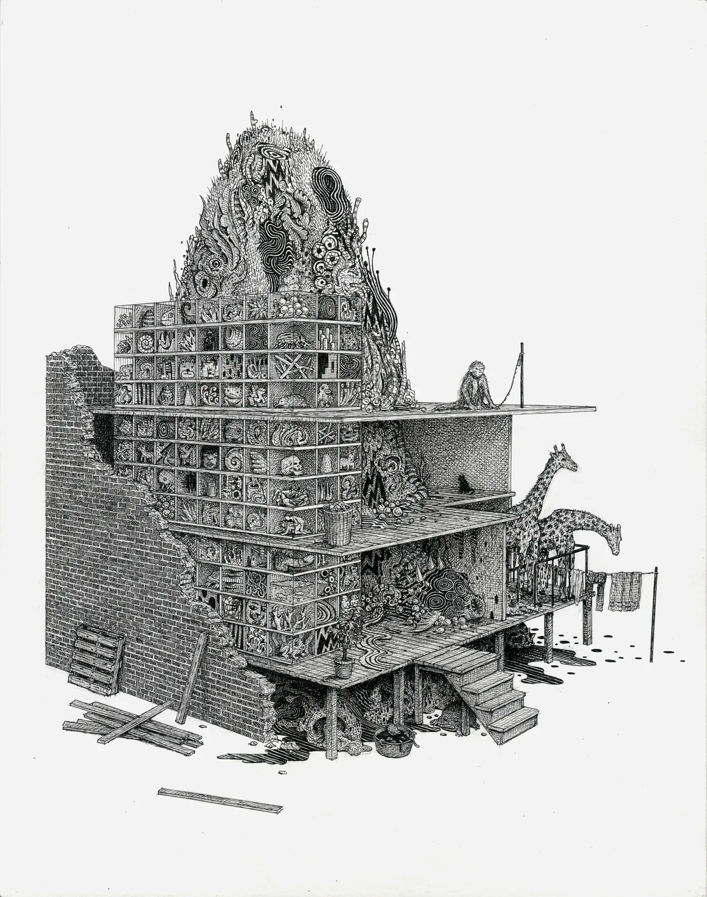 Petting Zoo (2016) - ink drawing by Ben Tolman