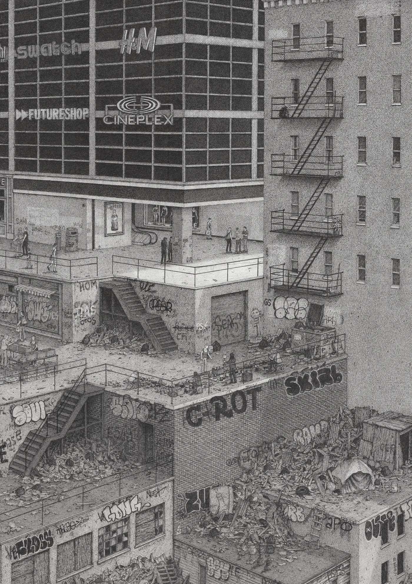 Market (2017) - ink drawing by Ben Tolman