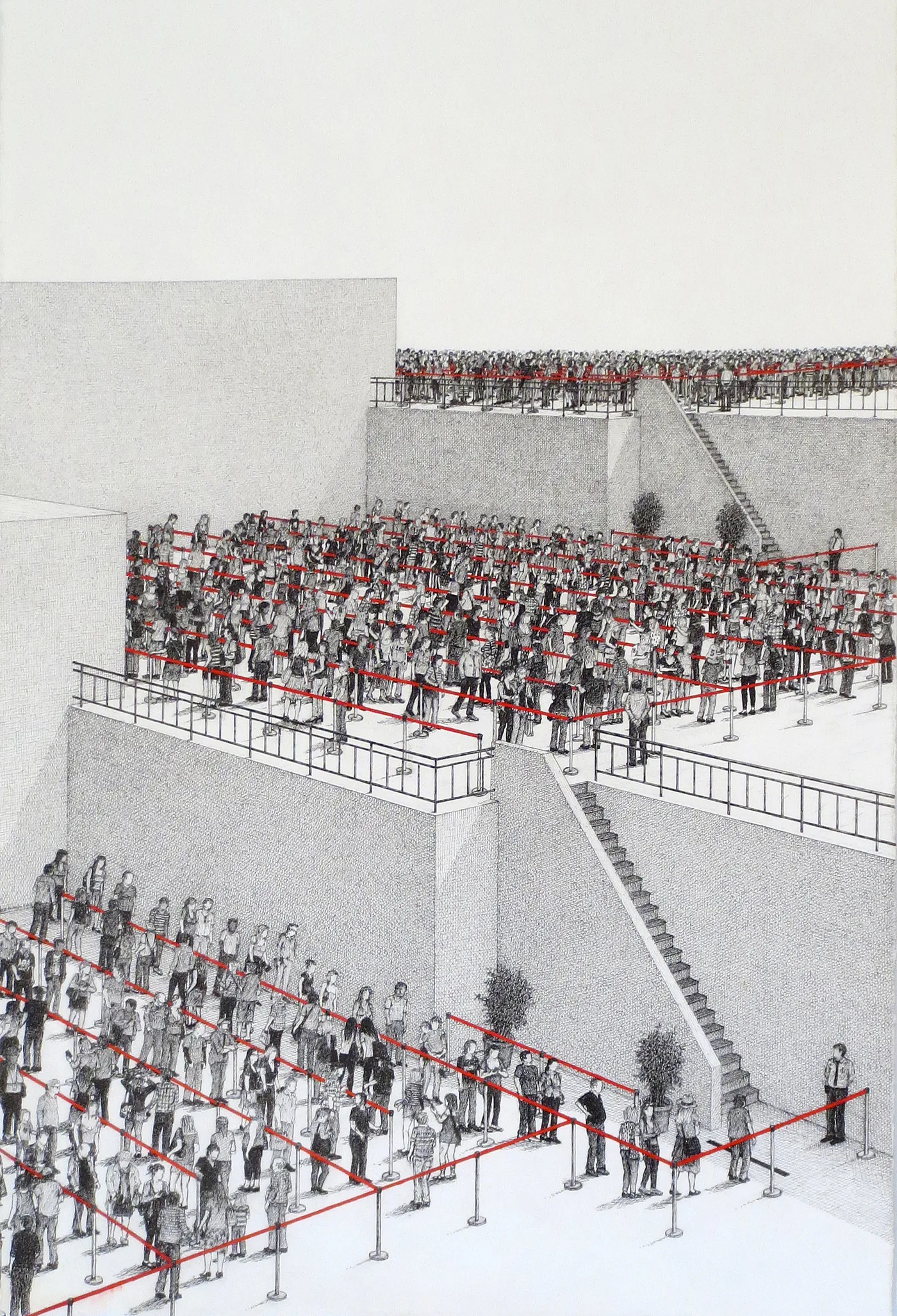 Queue (2017) - ink drawing by Ben Tolman
