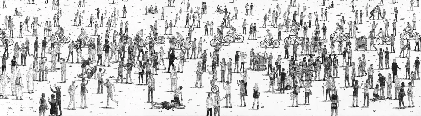 Naked Bike Ride (2025) - ink drawing by Ben Tolman