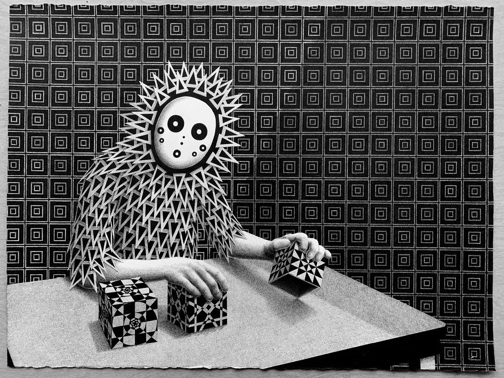 Cubes (2022) - ink drawing by Ben Tolman
